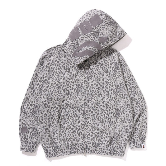 A BATHING APE BAPE WILD LEOPARD PATTERN SHARK RELAXED FULL ZIP HOODIE GRAY