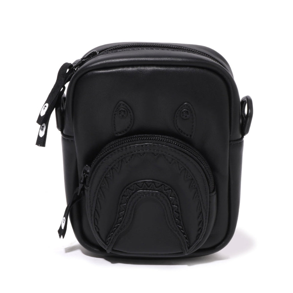A BATHING APE BAPE SHARK LEATHER MINI BAG BLACK