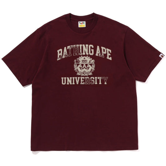 A BATHING APE BAPE SPRAY PRINT COLLEGE LOGO RELAXED FIT TEE BURGUNDY