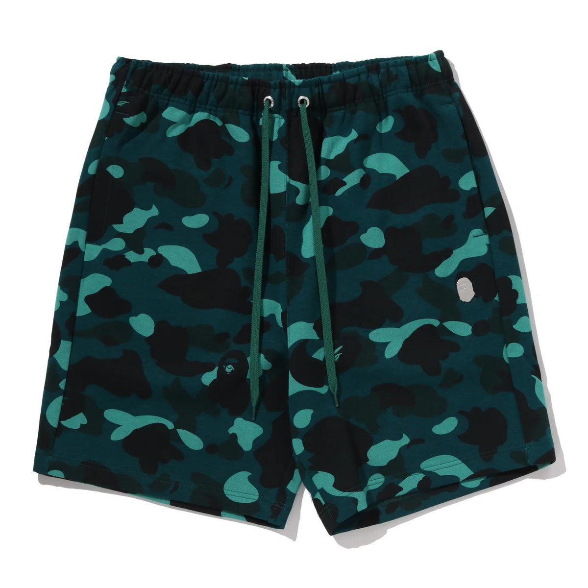 A BATHING APE BAPE COLOR CAMO METAL APE HEAD RELAXED FIT SWEAT SHORTS GREEN