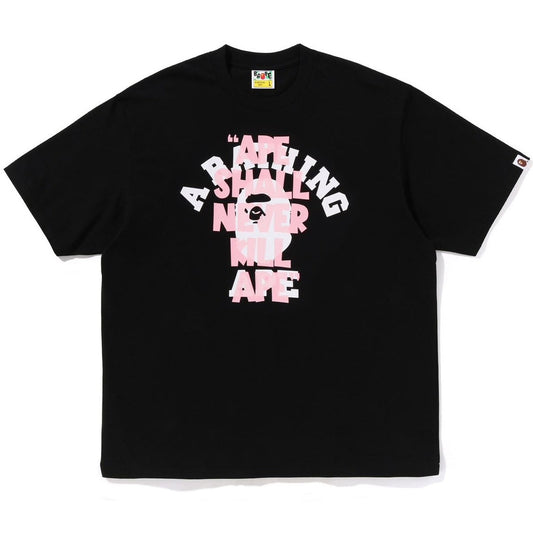 A BATHING APE BAPE APE SHALL NEVER KILL APE COLLEGE RELAXED FIT TEE BLACK