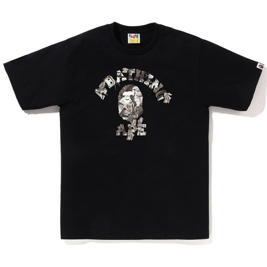 A BATHING APE BAPE TREE EDGE CAMO COLLEGE TEE BLACK WHITE