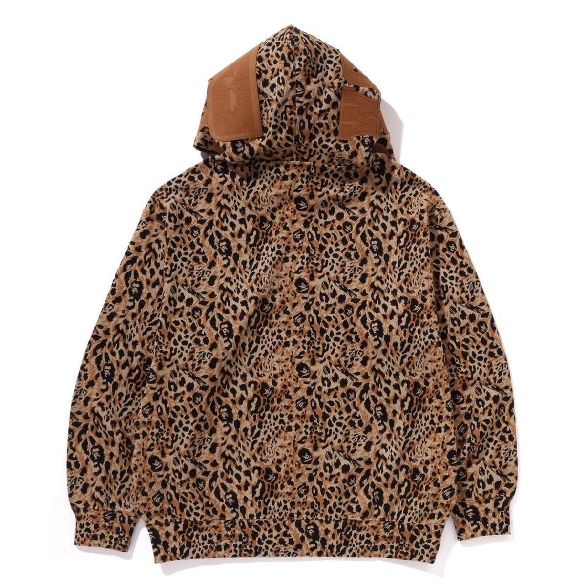 A BATHING APE BAPE WILD LEOPARD PATTERN SHARK RELAXED FULL ZIP HOODIE BEIGE