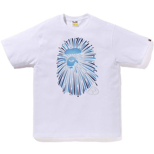 A BATHING APE BAPE APE HEAD FIREWORK TEE #1 WHITE BLUE