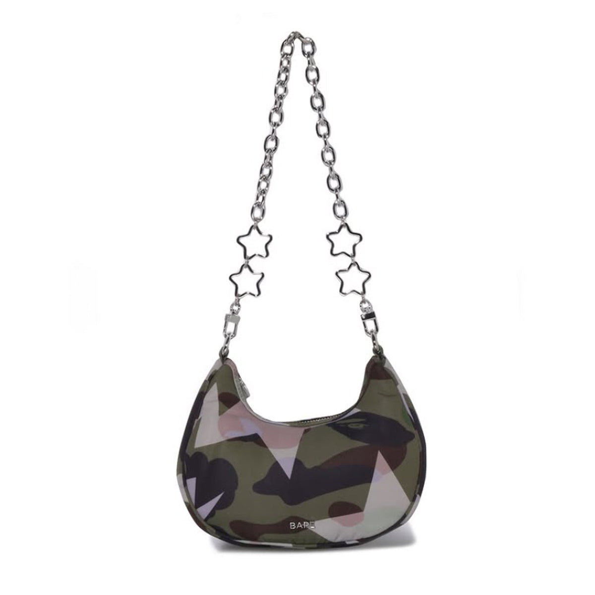 A BATHING APE BAPE Ladies' STA OVER PRINT 1ST CAMO QUILTING MOON SHAPE BAG GREEN