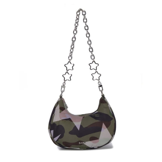 A BATHING APE BAPE Ladies' STA OVER PRINT 1ST CAMO QUILTING MOON SHAPE BAG GREEN