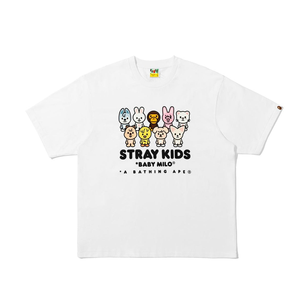 A BATHING APE BAPE STRAYKIDS BABY MILO WITH SKZOO FAMILY RELAXED FIT TEE WHITE