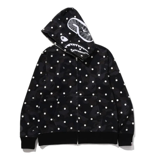 A BATHING APE BAPE ABC DOT SHARK FULL ZIP HOODIE BLACK