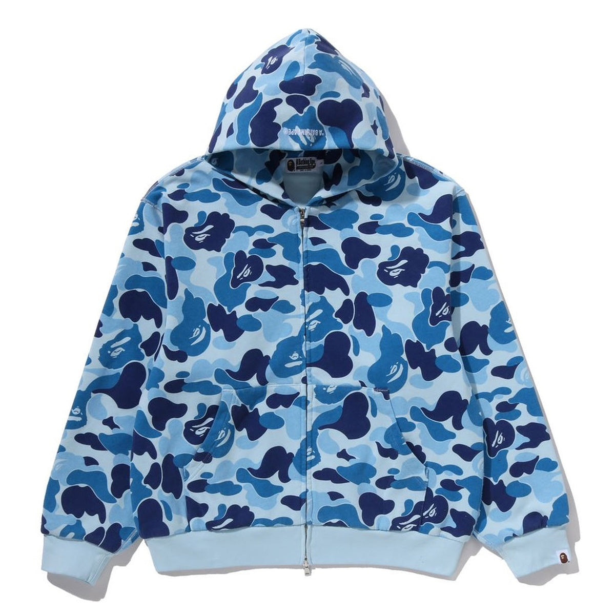 A BATHING APE BAPE ABC CAMO HEAVY WASHED CROPPED FIT ZIP HOODIE BLUE