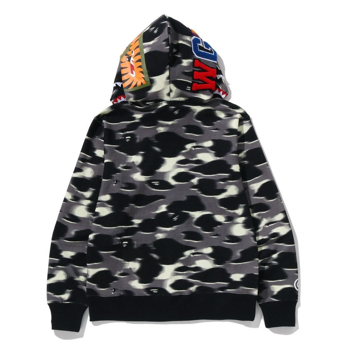 A BATHING APE BAPE SCREEN CAMO SHARK FULL ZIP HOODIE BLACK