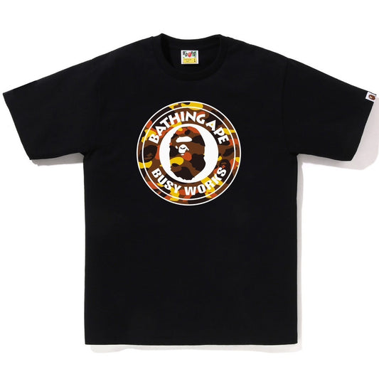 A BATHING APE BAPE 1ST CAMO BUSY WORKS TEE BLACK ORANGE