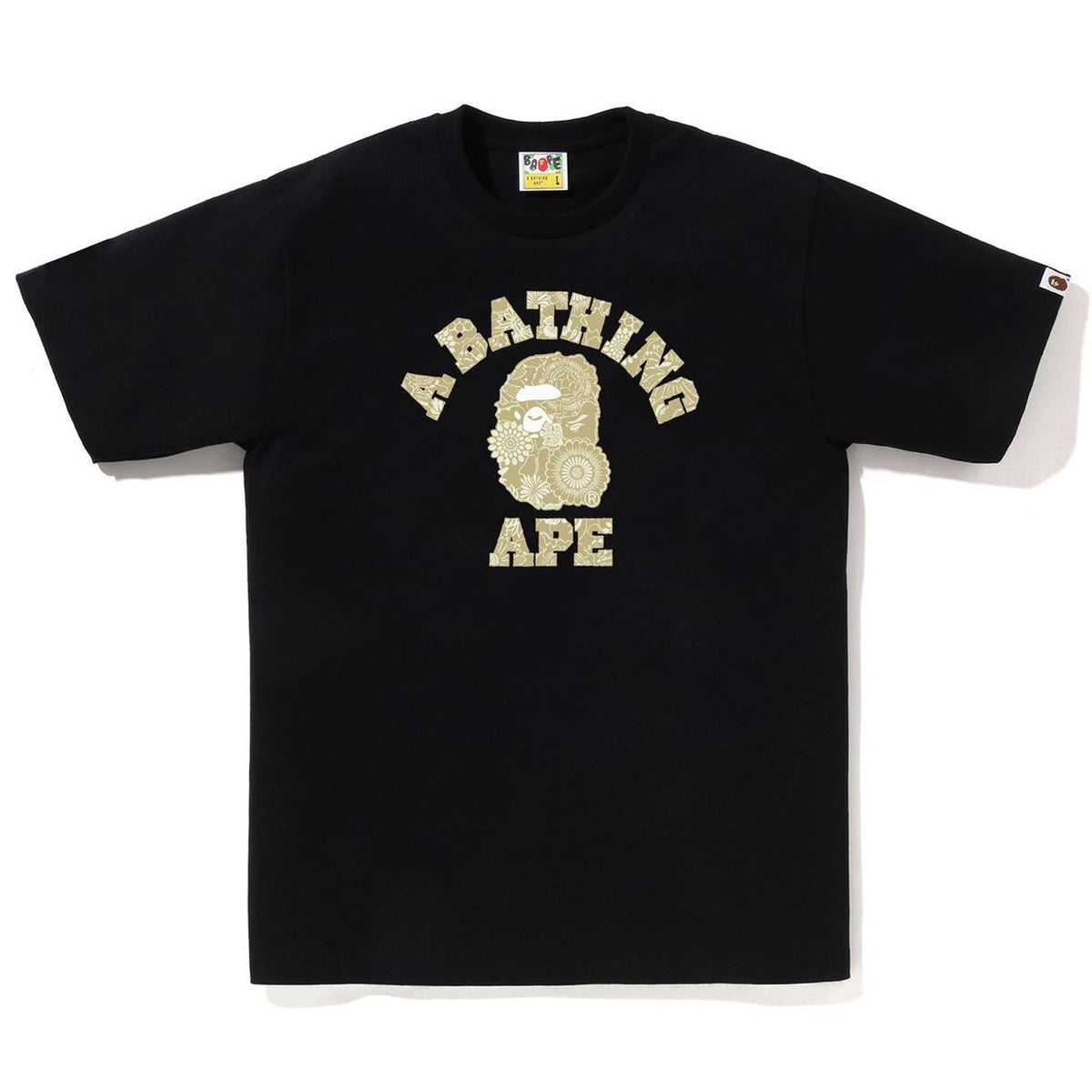 A BATHING APE BAPE JAPANESE INDIGO ART CAMO COLLEGE TEE BLACK BEIGE