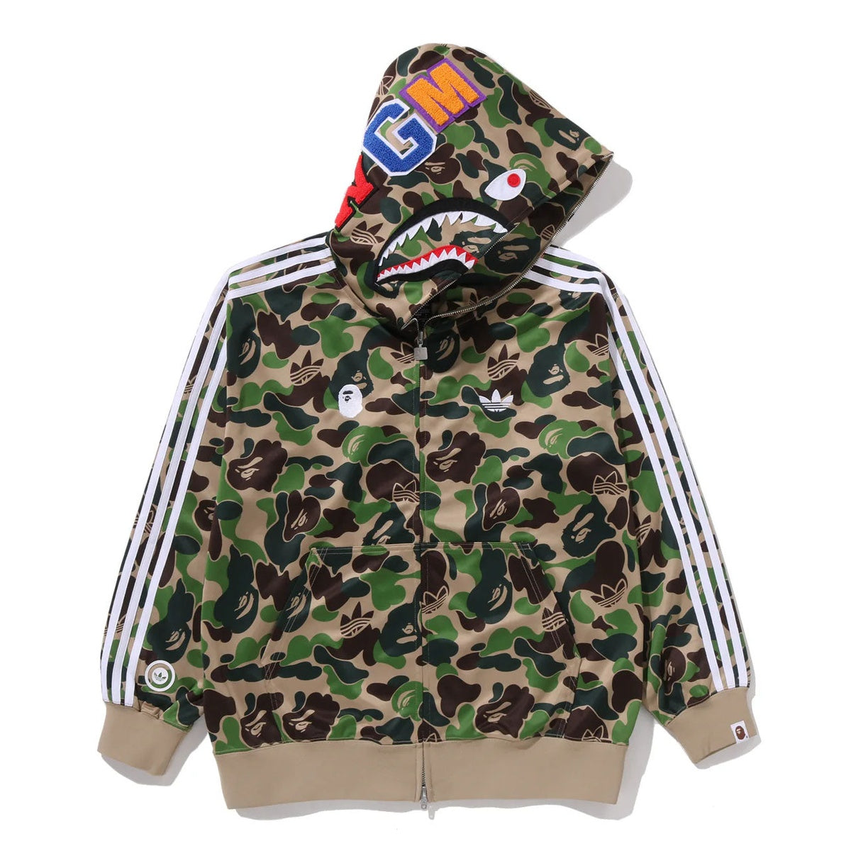 A BATHING APE BAPE ADIDAS World Cup Pack RELAXED FIT TRACK CAMO SHARK FULL ZIP HOODIE GREEN