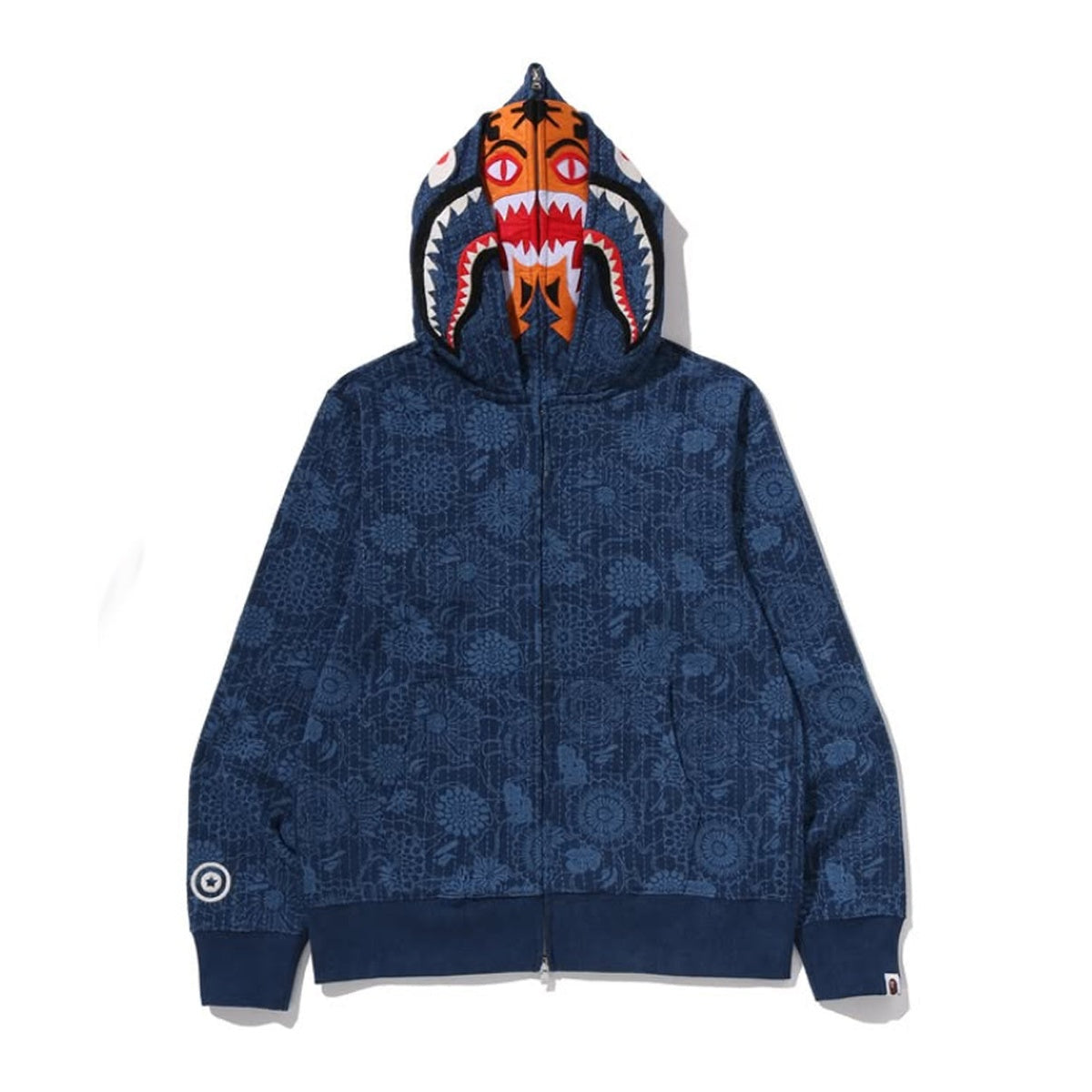 A BATHING APE BAPE JAPANESE INDIGO ART CAMO DOUBLE TIGER SHARK FULL ZIP HOODIE INDIGO