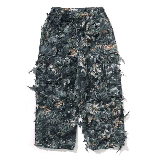 A BATHING APE BAPE TREE EDGE CAMO LASER CUT RELAXED FIT MILITARY PANTS BROWN