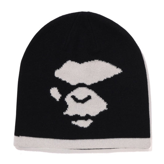 A BATHING APE BAPE MAD FACE KNIT CAP BLACK