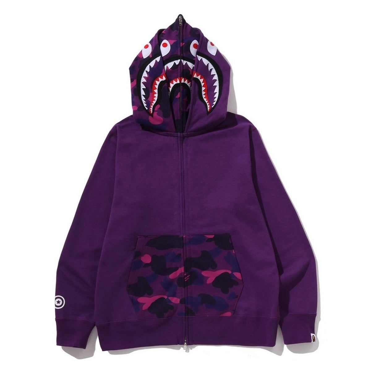 A BATHING APE BAPE COLOR CAMO SHARK FULL ZIP DOUBLE HOODIE PURPLE