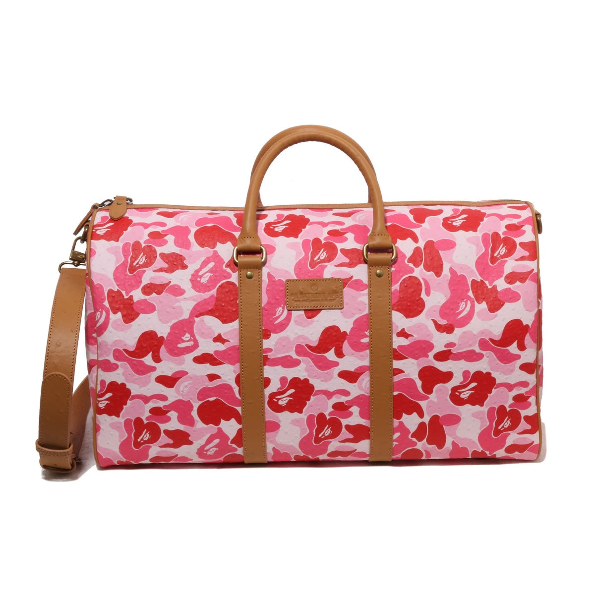 A BATHING APE BAPE ABC CAMO PU OSTRICH BOSTON BAG PINK