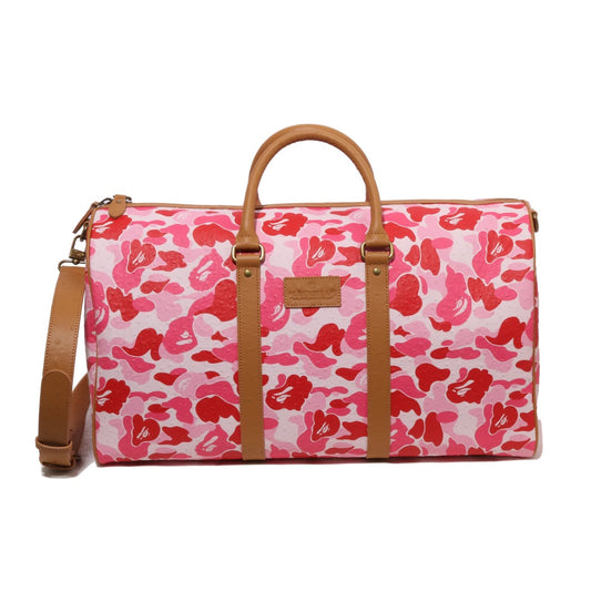 A BATHING APE BAPE ABC CAMO PU OSTRICH BOSTON BAG PINK