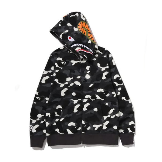 A BATHING APE BAPE CITY CAMO SHARK REGULAR FIT FULL ZIP HOODIE BLACK