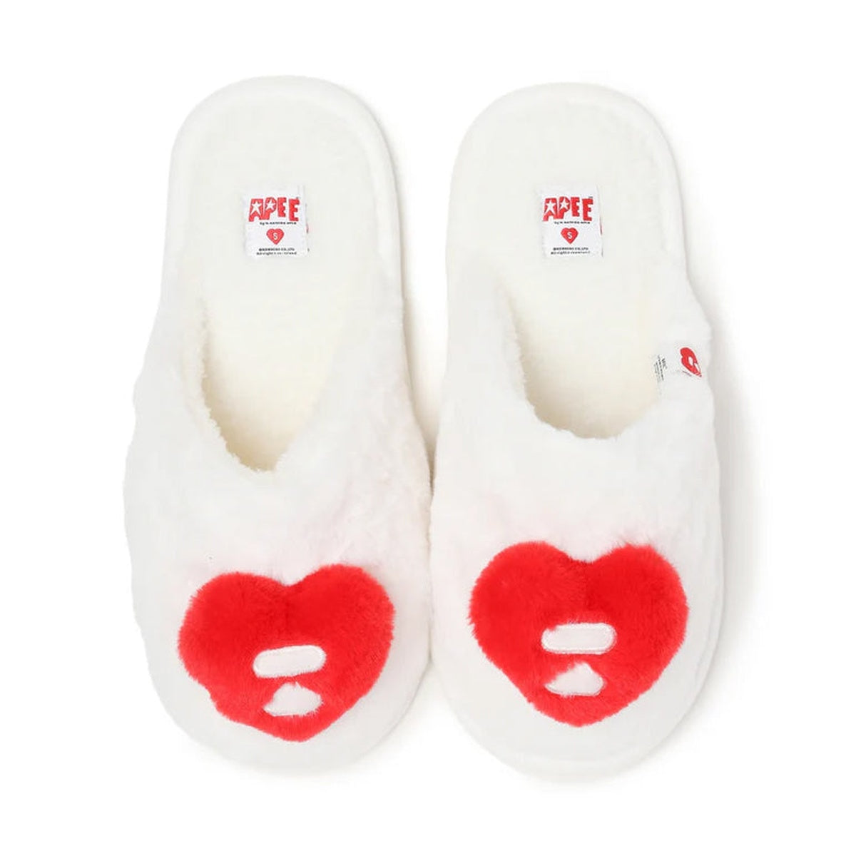 A BATHING APE BAPE APEE HEART FURRY SLIPPER WHITE