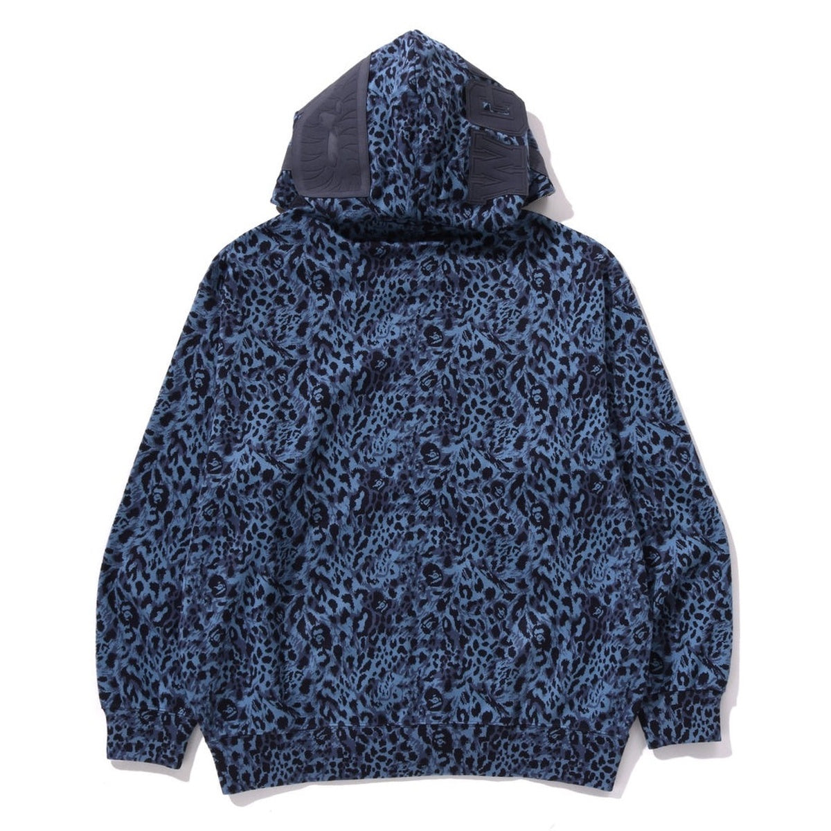 A BATHING APE BAPE WILD LEOPARD PATTERN SHARK RELAXED FULL ZIP HOODIE NAVY