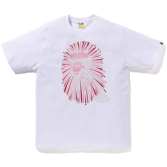 A BATHING APE BAPE APE HEAD FIREWORK TEE #1 WHITE PINK