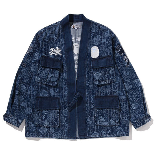 A BATHING APE BAPE JAPANESE INDIGO ART CAMO JUNGLE FATIQUE KIMONO INDIGO