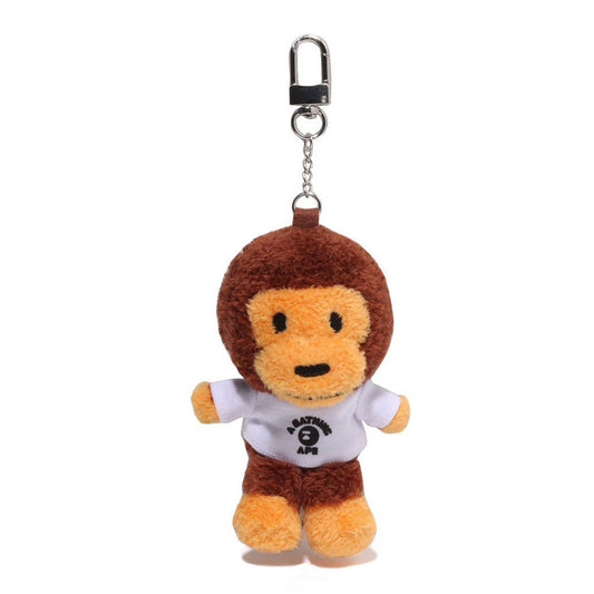 A BATHING APE BAPE Ladies' BABY MILO COLLEGE TEE PLUSH DOLL KEY CHAIN BROWN