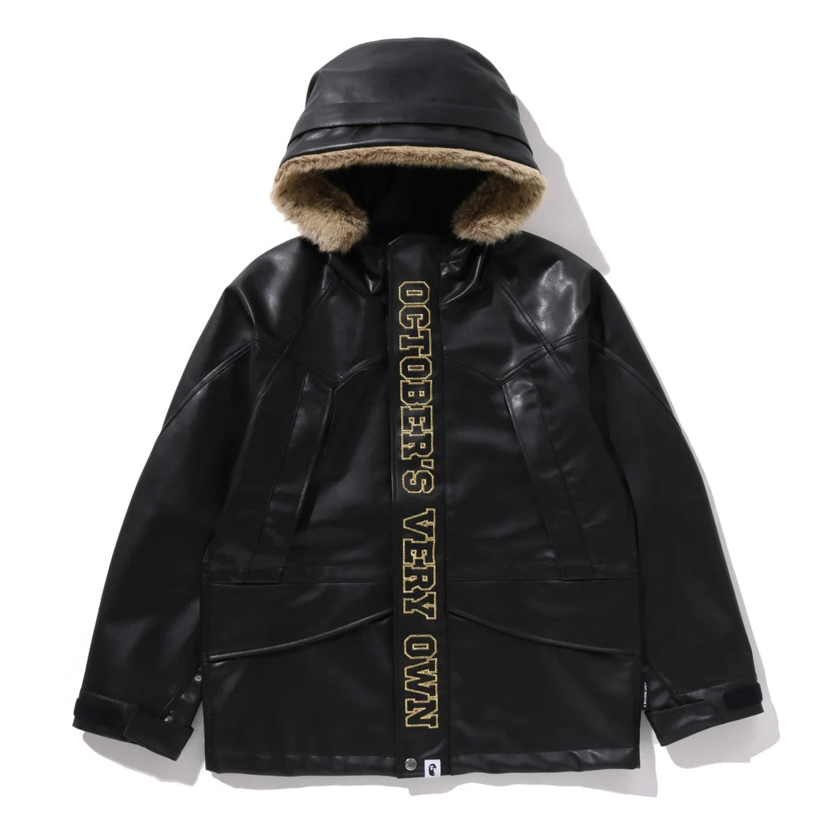 A BATHING APE BAPE OVO SYNTHETIC WASHABLE LEATHER SNOWBOARD JACKET BLACK