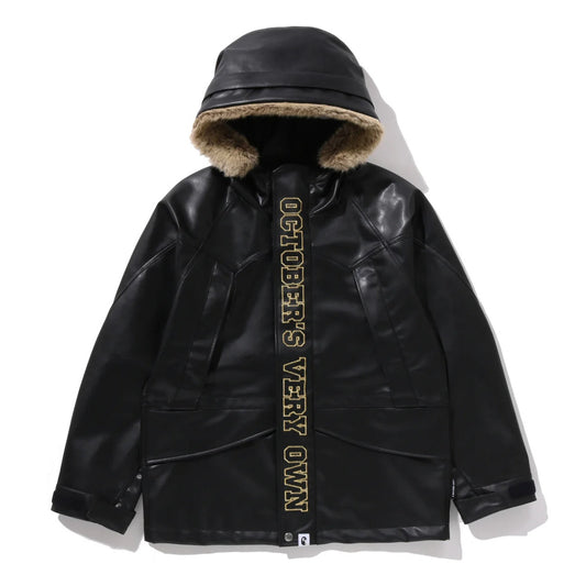 A BATHING APE BAPE OVO SYNTHETIC WASHABLE LEATHER SNOWBOARD JACKET BLACK