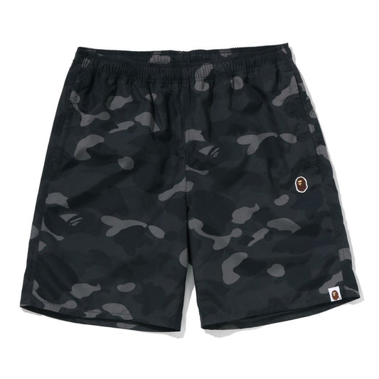 A BATHING APE BAPE COLOR CAMO APE HEAD ONE POINT BEACH SHORTS BLACK