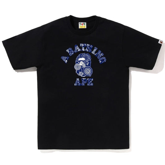A BATHING APE BAPE JAPANESE INDIGO ART CAMO COLLEGE TEE BLACK NAVY