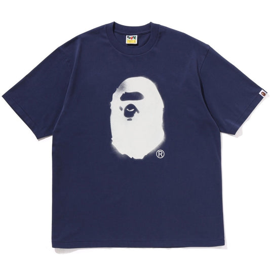 A BATHING APE BAPE SPRAY PRINT APE HEAD RELAXED FIT TEE #2 NAVY