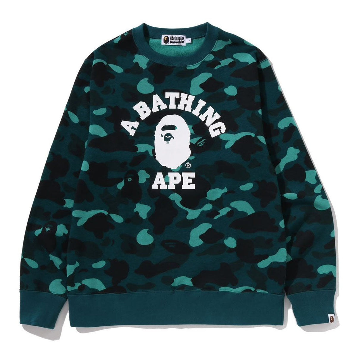 A BATHING APE BAPE COLOR CAMO COLLEGE CREWNECK SWEAT SHIRT GREEN