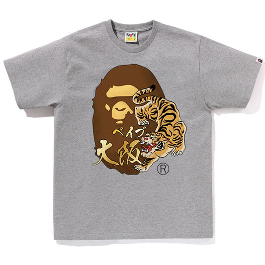 A BATHING APE BAPE JAPAN TIGER OSAKA APE HEAD TEE GRAY