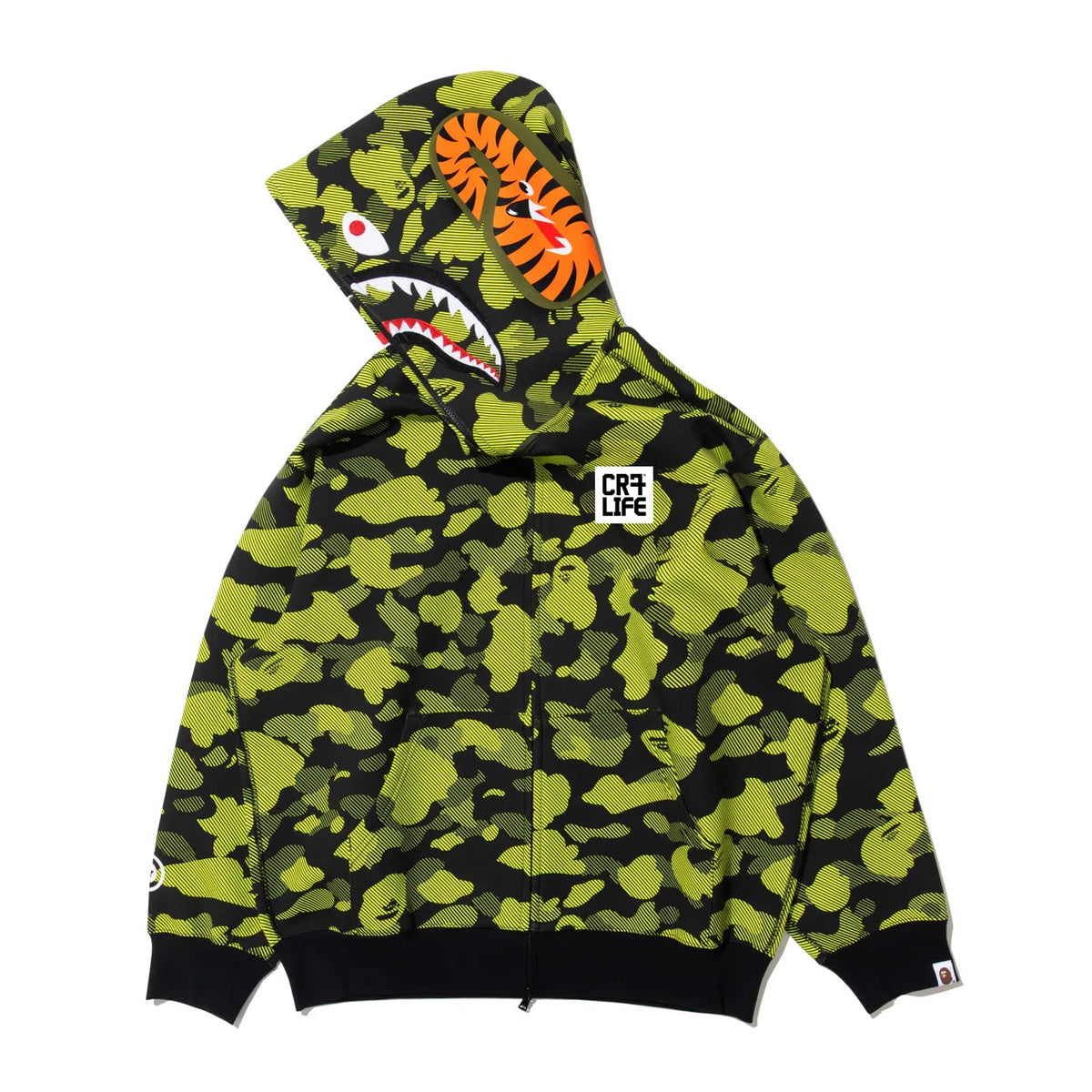 A BATHING APE BAPE CR7 LIFE LOGO RELAXED FIT SHARK FULL ZIP HOODIE GREEN
