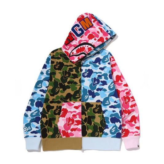 A BATHING APE BAPE ABC CAMO CRAZY SHARK FULL ZIP HOODIE MULTI