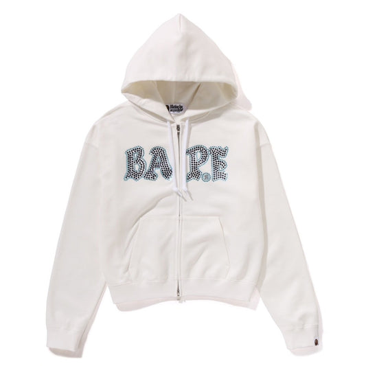 A BATHING APE Ladies' CRYSTAL STONE BAPE ZIP HOODIE WHITE