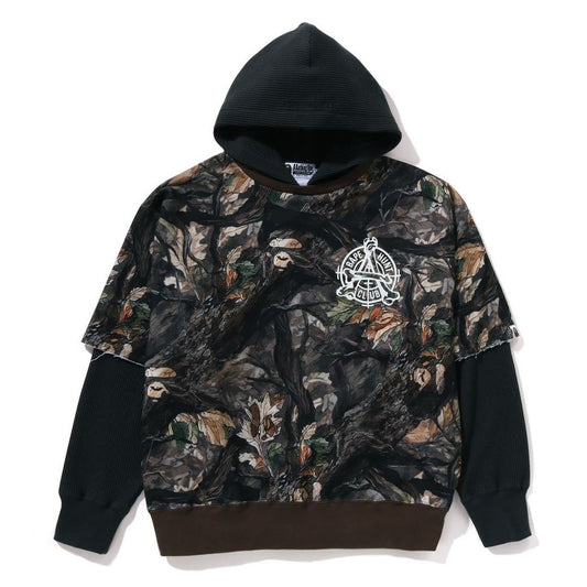 A BATHING APE BAPE TREE EDGE CAMO LAYERED PULLOVER HOODIE BROWN