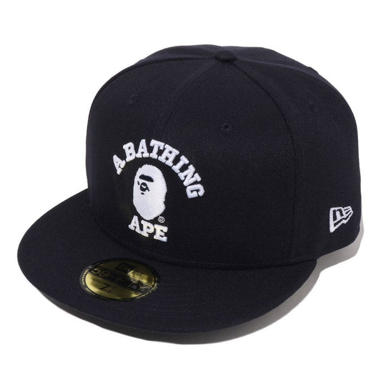 A BATHING APE BAPE NEW ERA 59 FIFTY GLOW IN THE DARK COLLEGE CAP BLACK