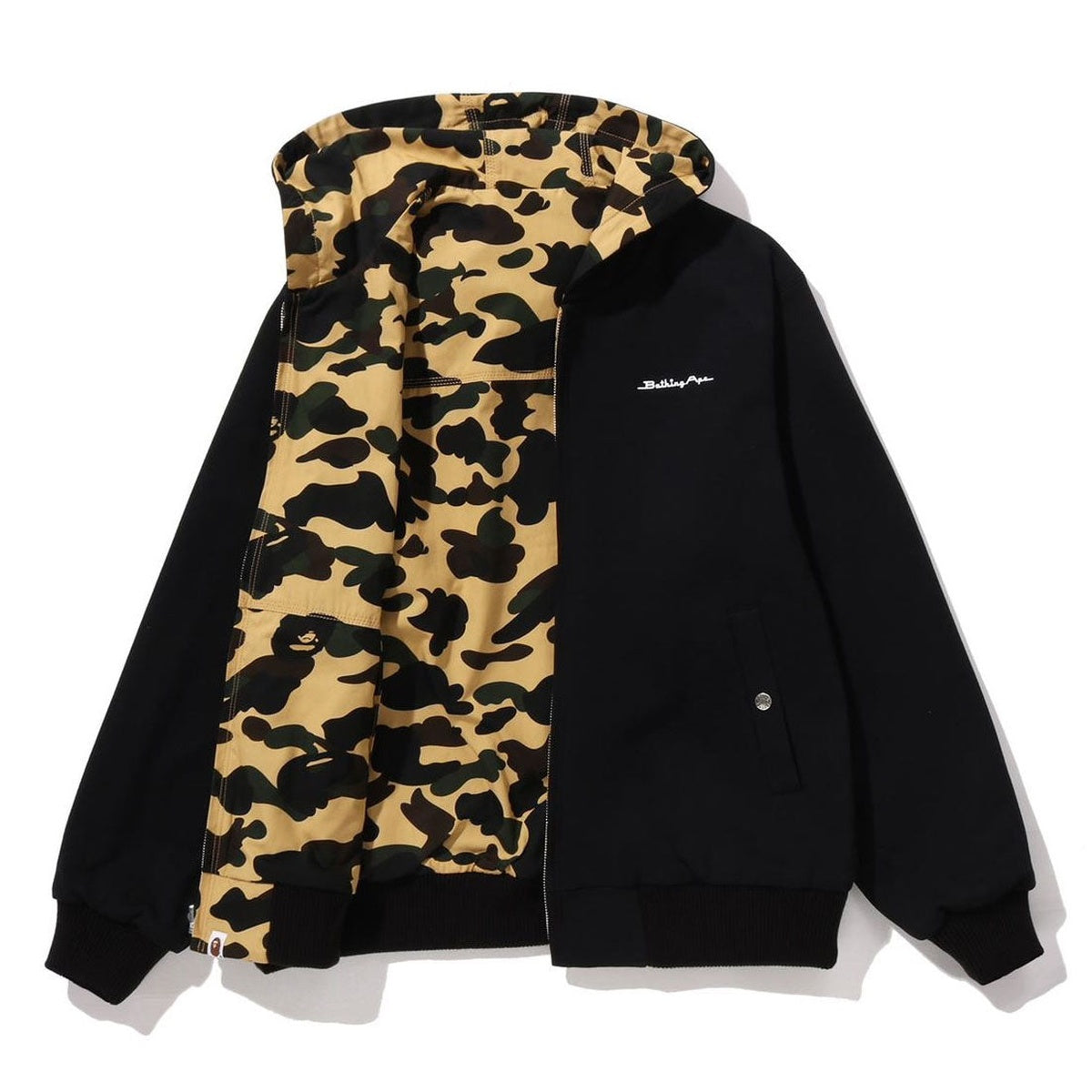 A BATHING APE BAPE 1ST CAMO REVERSIBLE ZIP HOODIE JACKET YELLOW