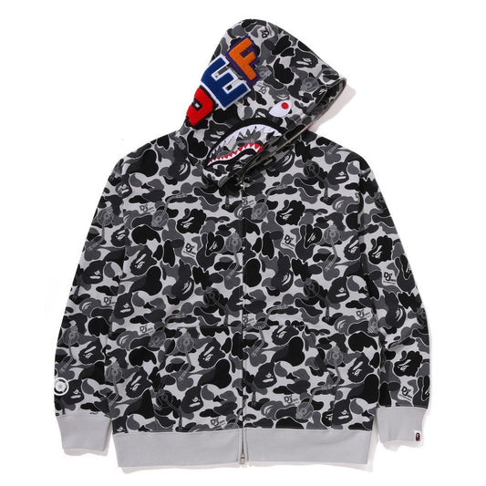 A BATHING APE BAPE DEF JAM CAMO SHARK RELAXED FIT FULL ZIP HOODIE BLACK