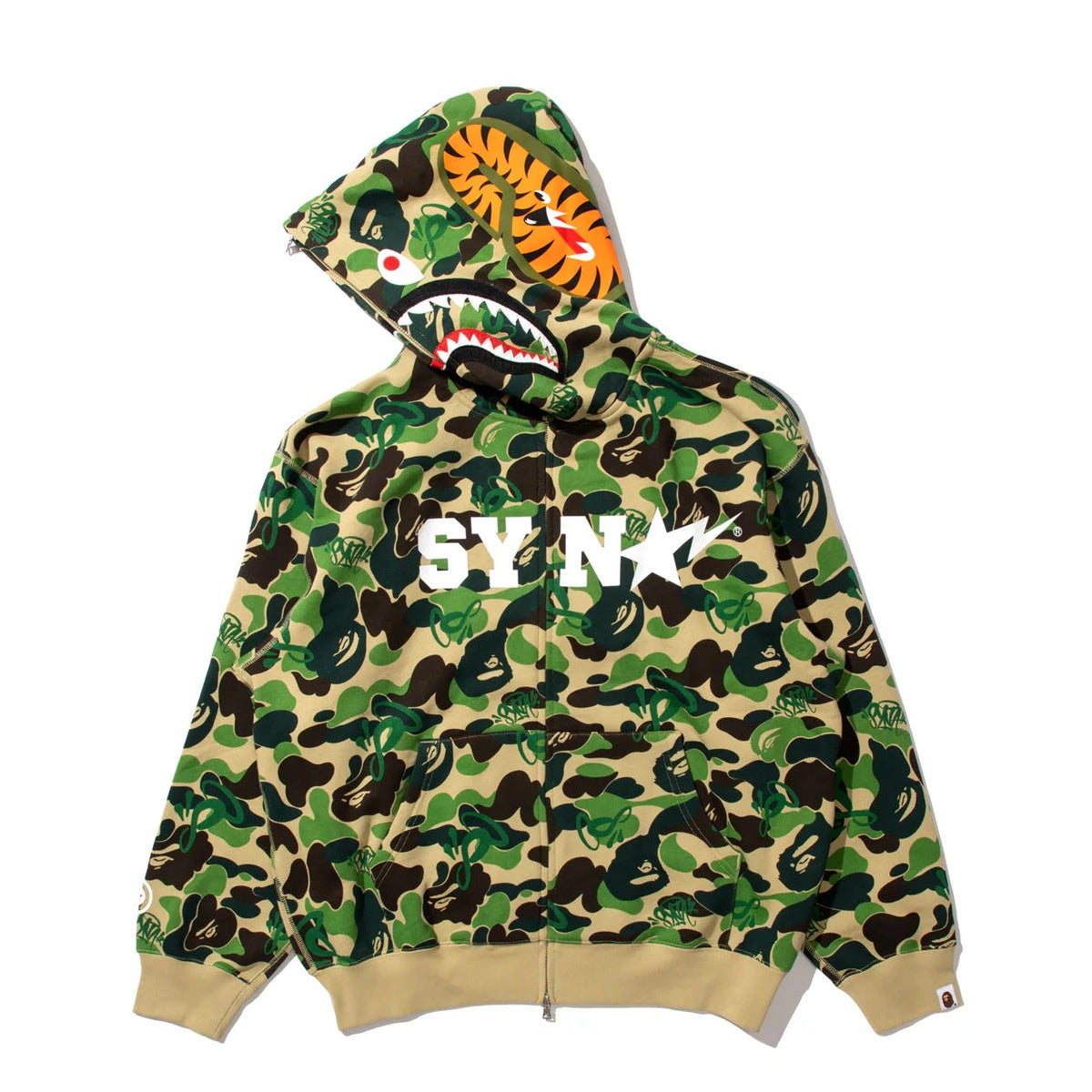 A BATHING APE BAPE SPOTIFY BY CENTRAL CEE CAMO SHARK FULL ZIP HOODIE GREEN