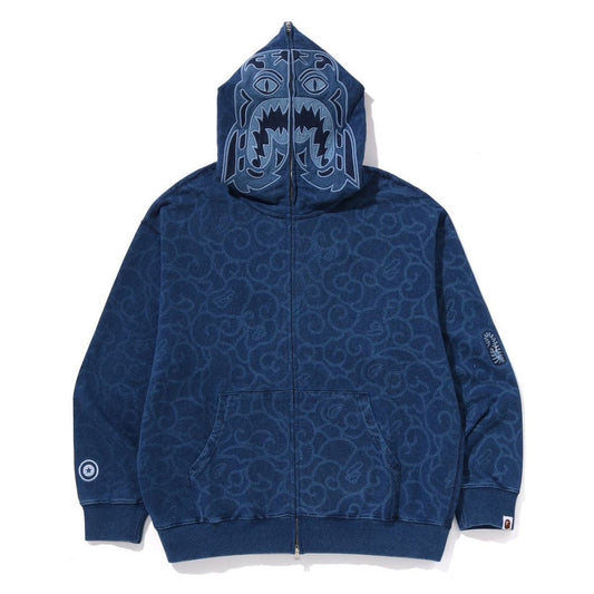 A BATHING APE BAPE CLOUD CAMO TIGER UPCYCLED RELAXED FIT FULL ZIP HOODIE NAVY
