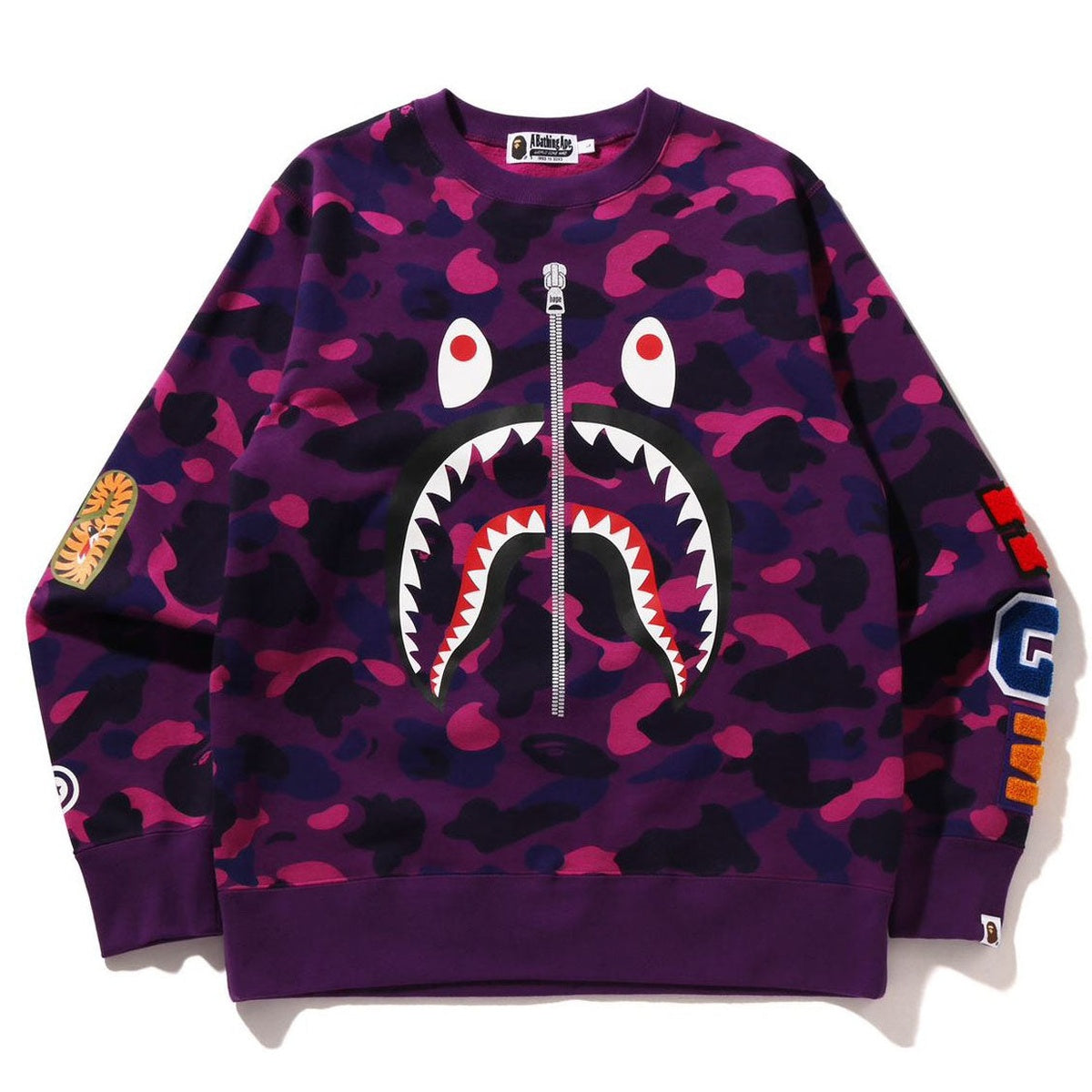 A BATHING APE BAPE COLOR CAMO SHARK CREWNECK SWEAT SHIRT PURPLE