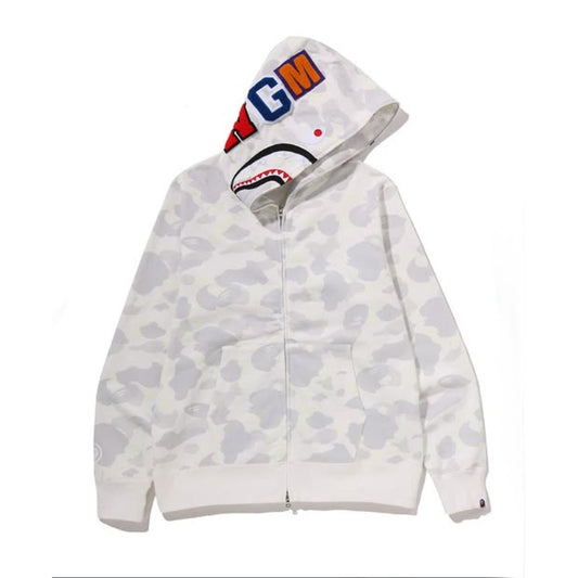 A BATHING APE BAPE CITY CAMO SHARK REGULAR FIT FULL ZIP HOODIE WHITE