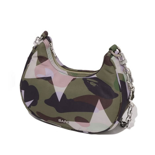 A BATHING APE BAPE Ladies' STA OVER PRINT 1ST CAMO QUILTING MOON SHAPE BAG GREEN