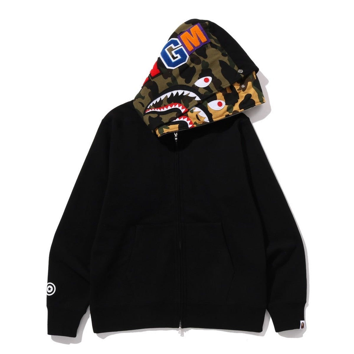 A BATHING APE BAPE SHARK FULL ZIP DOUBLE HOODIE BLACK
