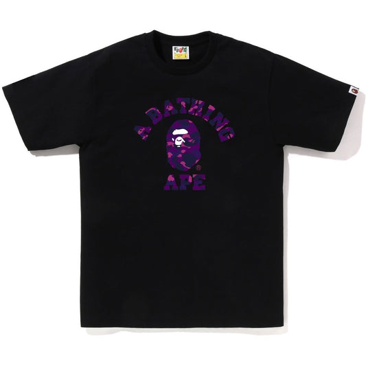 A BATHING APE BAPE COLOR CAMO COLLEGE TEE BLACK PURPLE